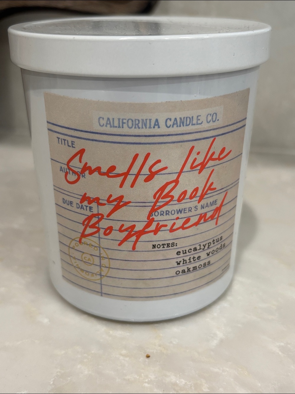 NWT "Smells Like My Book Boyfriend" Candle - White with white lid